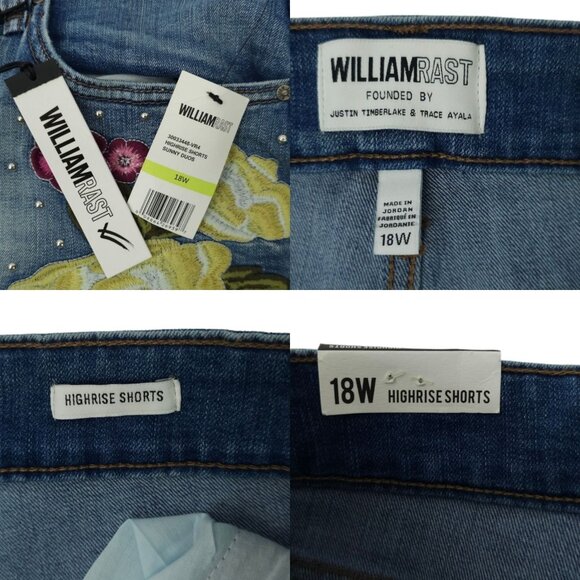 William Rast Floral Embroidered Studded High Rise Denim Shorts Womens 18W NEW - Picture 8 of 16